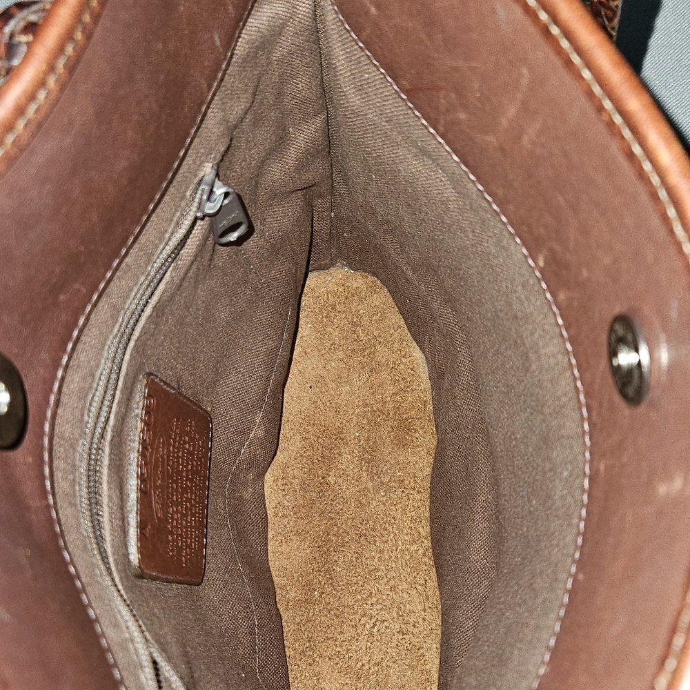 Brighton Leather Shoulder Tote Bag Brown Croc Embossed Trim Braided Straps Heart - Picture 7 of 12